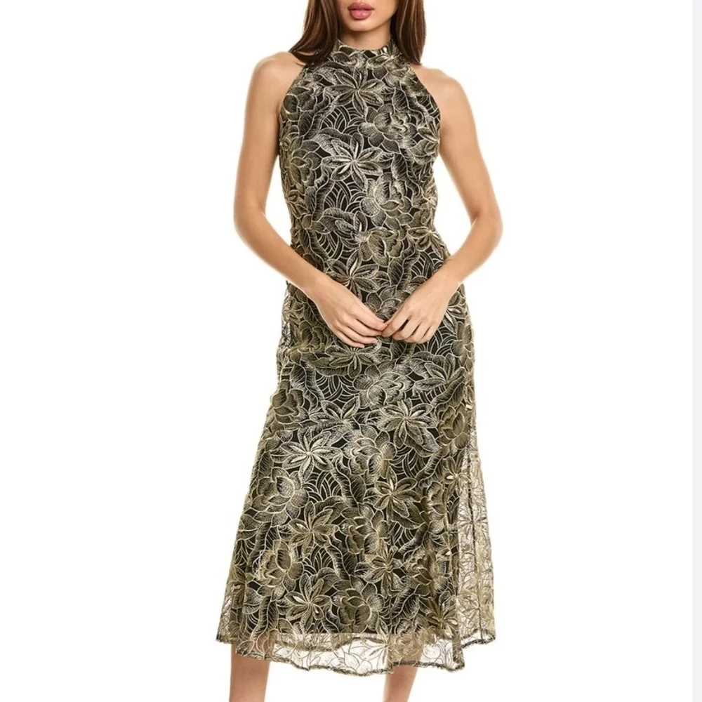 Sam Edelman Metallic Floral Lace Midi Dress - Picture 1 of 4